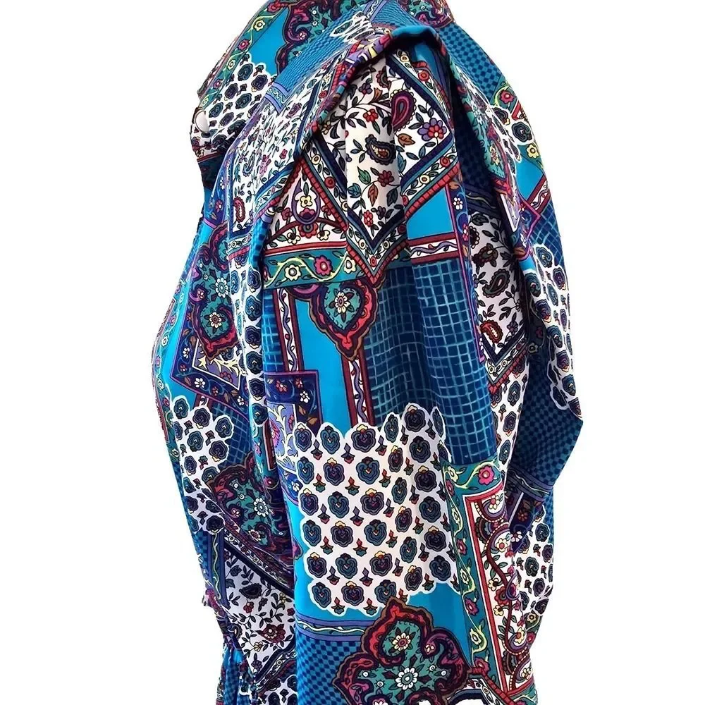 Vintage 80s Schrader Petite Dress Womens 14P Paisley Patchwork Shirtdress Midi